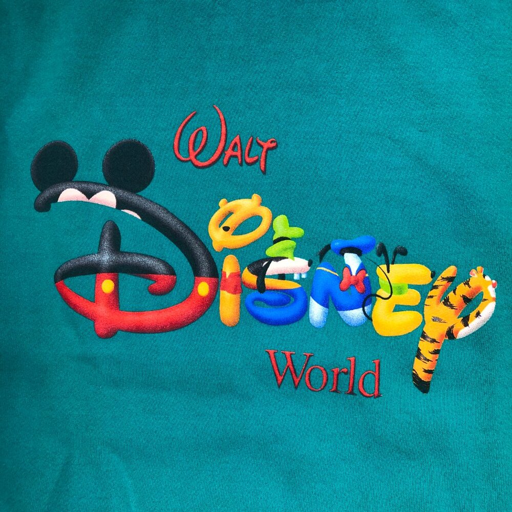 Vintage 90’s Large Walt Disney World Crewneck Teal Blue Green Sweatshirt Logo - Picture 4 of 5